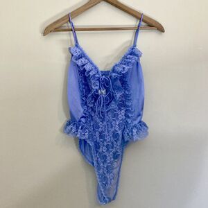 Vintage Lingere Delicates Lavender 80s Teddy Lacy Leotard Nightie Womens M